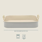 Gibson Home Broxton 2-Piece Nonstick Roaster Pan with Rack – 16 x 12 Inch Taupe Turkey Roasting Pan with Cast Aluminum Gold Handles – Oven-Safe, Easy-Clean, Holiday Cookware