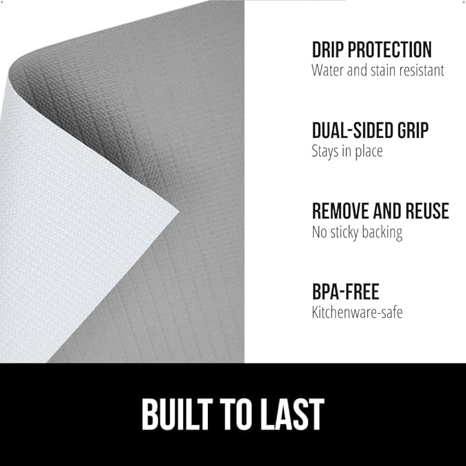 GORILLA GRIP DripGuard Drawer and Shelf Liner for Cabinet, Slip Resistant Non Adhesive Protection for Kitchen, BPA Free Smooth Surface Plastic Liners for Cabinets, Bathroom Drawers, 12x120 Inch, Gray