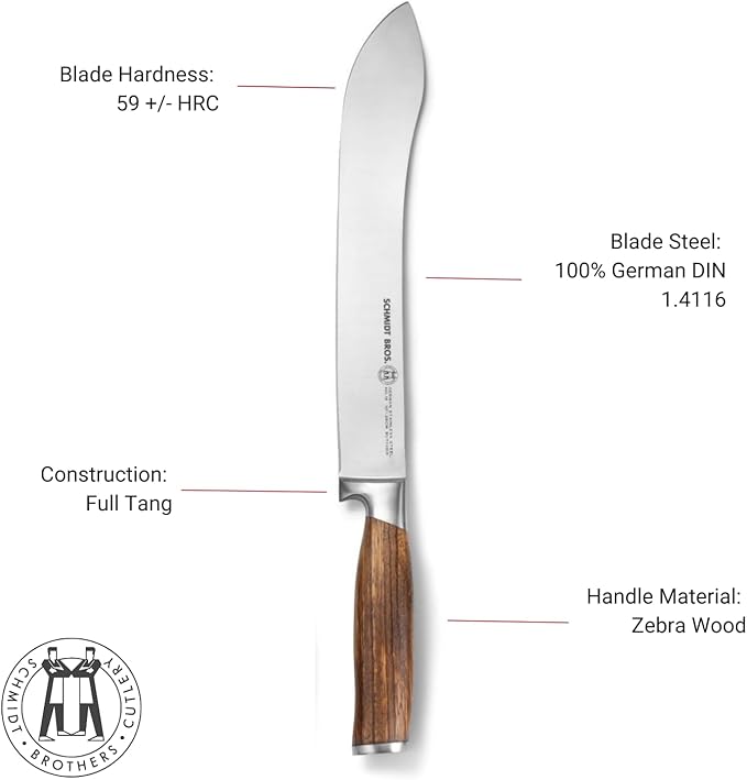 Zebra Wood 6-Piece BBQ Knife Set - Fully Forged Stainless Steel Grilling Utensils Including Brisket, Butcher, Chef's, Boning Knives, Carving Fork, Knife Carrying Roll
