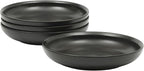 Gibson Elite Beckett 4-Piece 9 Inch Dinner Plate Bowl Set – Reactive Glaze Stoneware – Shallow Pasta Bowls – Round Wide-Rim Design – Microwave & Dishwasher Safe - Black