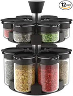 360 rotating 2 tier jars spice rack (6 small 6 large spice jars) Revolving Seasoning Organizer. Spinning Spice Rack for Counter top and Cabinet WITH Custom Label Stickers.