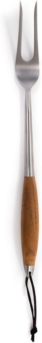 Schmidt Brothers - BBQ Bonded Teak 4 Piece Grilling Accessory Set, Full-Forged Stainless Steel Grilling Utensils Including Spatula, Fork, Basting Brush, and Tongs with All Wood Handles