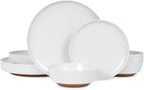 Webbylee 12-Piece Melamine Dinnerware Set - Unbreakable Plates & Bowls Set for 4, BPA-Free Lightweight Kitchen Dishes Idear for Camping, Picnic, Party,White & Brown