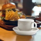 homEdge Premium Espresso Shot Cups and Saucers Set with Espresso Stainless Steel Spoons - 2.5 oz, Set of 4, White