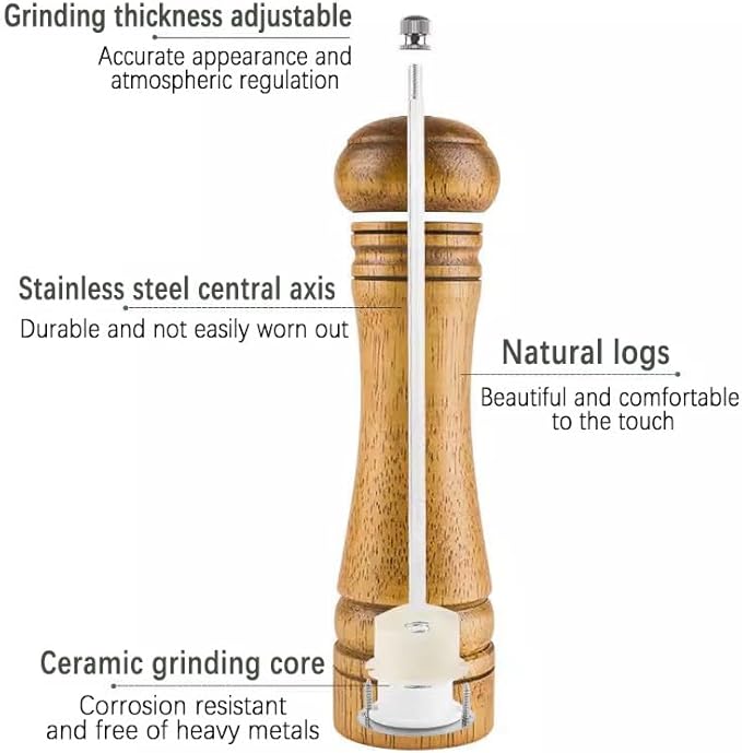 Wooden Pepper Grinder or Salt Grinder, 5 inch Salt Mill and Pepper Mill with Ceramic Rotor Adjustable Coarseness, Wood Salt Pepper Grinder Peppercorn, Refillable Salt and Pepper Shakers