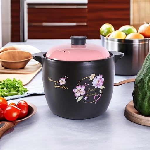 Ceramic Casserole Dish, Clay Pot, Ceramic Casserole Dish with Lid Clay Pot Round Ceramic Cookware, Dutch Oven Ceramic Pot Clay Pot For Cooking - Durable, Multi-purpose,Easy To Clean, Non-stick