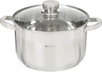 Daniks Standard Stainless Steel Stock Pot with Glass Lid – Induction 4 Quart, Dishwasher Safe, Measuring Scale, For Soup, Pasta, Stew, Silver