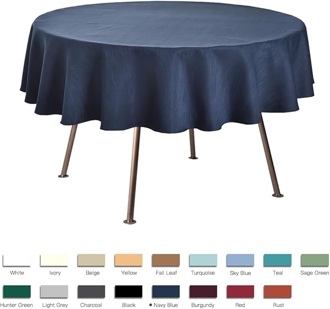 maxmill Round Jacquard Tablecloths Swirl Pattern Spillproof Wrinkle Free Heavy Weight Soft Table Cloth for Circular Table Cover of Buffet Banquet Parties Holiday Dinner Round 90 Inch Navy Blue