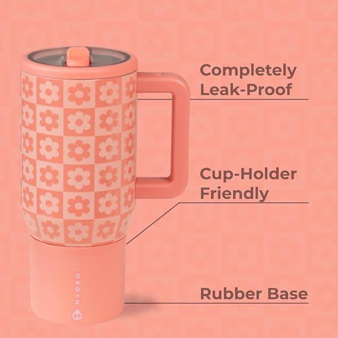 HydroJug Kids - 20 oz Insulated Kids Water Bottle with Flip Straw & Handle | Leak-Proof & Durable | Perfect for School, Sports, Lunch, Travel & Camp, Daisy Checkers