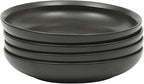 Gibson Elite Beckett 4-Piece 9 Inch Dinner Plate Bowl Set – Reactive Glaze Stoneware – Shallow Pasta Bowls – Round Wide-Rim Design – Microwave & Dishwasher Safe - Black