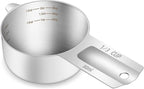 1PCS 1/3Cup (80ml, 2.6oz) Single Measuring Cup, Etched Inner Scale Stainless Steel Measure Scoop, Metric and US Measurement, Dishwasher Safe