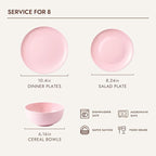 KINGSTONE Bone China Dinnerware Sets, 24-Piece Dinnerware Set for 8, Lightweight Durable, Dishwasher Safe, Tableware for Daily Use with Elegant Design, Pink