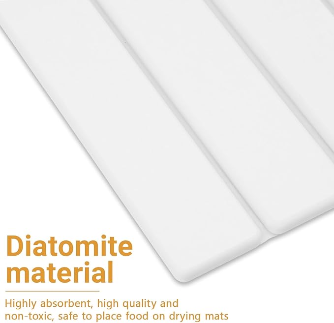 Large Stone Drying Mat, Diatomite Dish Drying Mat, Dish Mat Drying Kitchen Mat - Storable & Anti-Slip for Kitchen, Square, White, 24"x16"