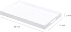 Glossy White Sturdy Acrylic Serving Tray with Handles-12x20Inch-Serving Coffee,Appetizer,Breakfast,Butler-Kitchen Countertop Tray-Makeup Drawer Organizer-Vanity Table,Ottoman Tray-Decorative