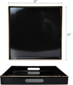 Spsyrine Black Decorative Tray for Living Room, Square Modern Plastic Coffee Serving Table Tray for Ottoman Bathroom Kitchen, 13"*13"
