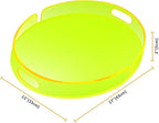 Acrylic Serving Tray with Handles Large Decorative Ottoman Tray 17x13'' Round for Bathroom Food Coffee Fruit Snack Tea Dinner Living Room, Neon Green