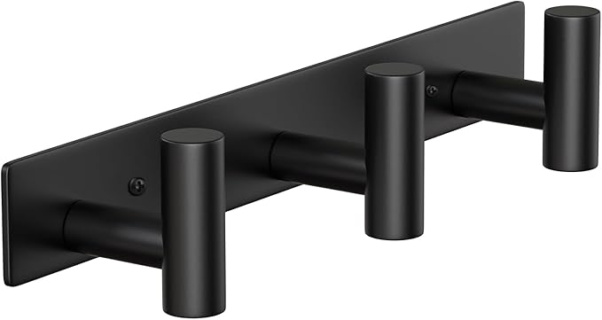 Wall Mounted Coat Rack-3 Hooks, Heavy Duty Stainless Steel Hook Rail for Towel Coat Hat Purse Bag Jacket, Towel Hooks for Entryway Bathroom Kitchen (Black 3 Hooks - 1 Pack)