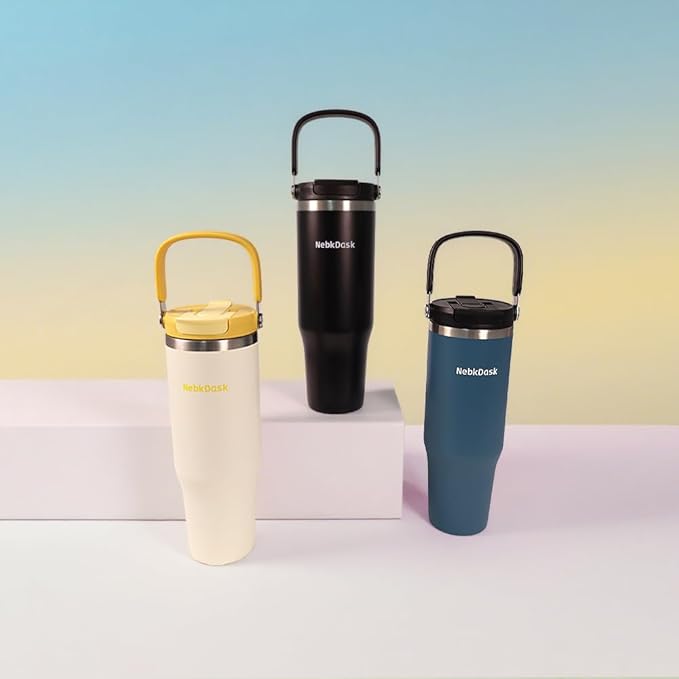 Insulated Stainless Steel Bottle 40oz with 2-in-1 Straw and Spout Lid Water Bottle Keep Cold 24H, Leak-Proof, Fits in Car Cup Holder, Travel, and School（Blue）