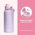 32oz Water Bottle with Comfort Grip Handle, Gym Water Bottle, Insulated Steel Water Bottle with Wide Mouth, No Straw