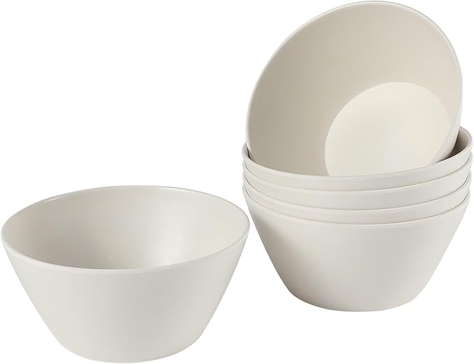 Bamboo Fiber Cereal Bowls Set 6 Pieces, 24 Ounce Soup Bowls White, Melamine Bowls Set Large for Kitchen, Deep Serving Bowls for Cereal, Soup, Oatmeal, Rice, Pasta, Salad, Off-white