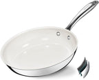 9.5 Inch Nonstick Ceramic Frying Pan, Tri-Ply Stainless Steel Skillet with Stay-Cool Handle, PFAS/PFOA/PTFE Free, No Seasoning Required, High Heat & Induction Safe, Dishwasher/Oven Safe