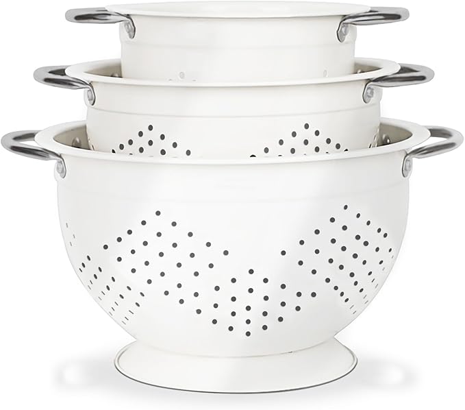 Hillbond Colander Set for Kitchen, 1.5, 3, 5 Qt Stainless Steel Handle Food Strainers and Colanders for Pasta, Vegetables, and Fruits, Coated Metal Kitchen Essential Colanders