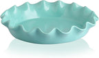 Sweejar Ceramic 11.5 Inches Pie Pan for Baking, Deep and Fluted Porcelain Round Pie Dish, Non-Stick Pie Plate for Pumpkin Pie, Apple Pie, Pie Pots with Morden Farmhouse Design(Turquoise)