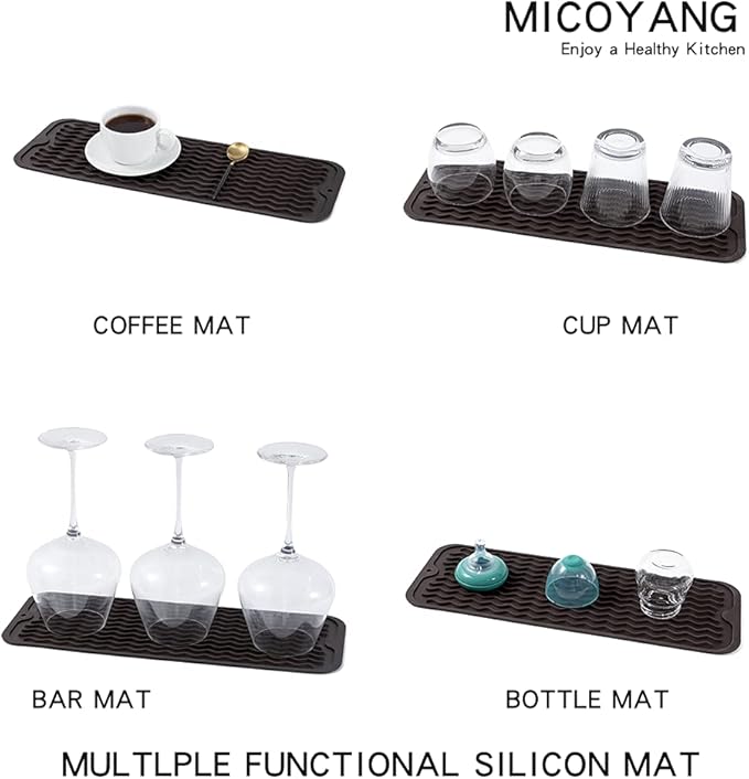 Silicone Dish Drying Mat for Multiple Usage,Easy clean,Eco-friendly,Heat-resistant Silicone Mat for Kitchen Counter,Sink,Bar,Bottle,or Cup Coffee M 17 inches x 6 inches