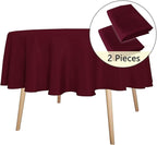 sancua 2 Pack Round Tablecloth 60 Inch Burgundy, Stain and Wrinkle Resistant Table Cloth - Washable Polyester Table Cover for Dining Tables, Buffet Parties and Camping