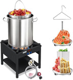 ARC 40QT Seafood Boiling Kit, 200,000BTU Propane Burner with Stainless Steel Crawfish Boil Pot w/Basket and Steamer Rack, For Outdoors Cooking and Steaming, Large Turkey Fryer Pot, Lobster Shrimp Pot
