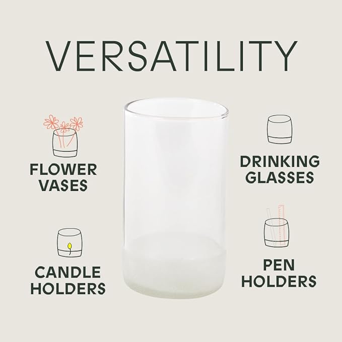 IWAS Upcycled Tall Clear Drinking Glasses | 350 ML | 12 OZ | Set of 6 | Sustainable Water and Cocktail Glasses For Home | Environmentally Friendly