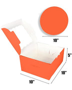 qiqee 10x10x5 Cake Box, 18 Sets Coral Orange Cake Box with Window ＆ 18 Sets 10" Coral Orange Cake Round Boards, 10inch Cake Containers