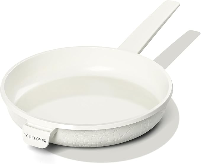 COOKLOVER Nonstick Ceramic Fry Pan, Non-Toxic, PTFE&PFOA Free, Induction Compatible Egg Skillet Frying Pan with Heat Resistant Handle, 9.5 Inch – Cream White