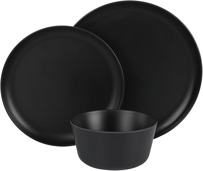 Gibson Home Fairhope 12 Piece Melamine Dinnerware Set - Matte Black
