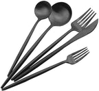 JASHII Luxury Black Flatware, Silverware Sets, 6-pieces Elegant Cute 18/10 Stainless Steel Silverware Set for Eating Home Kitchen Hotel Restaurant, Service Sets for 1 People, Dishwasher Safe
