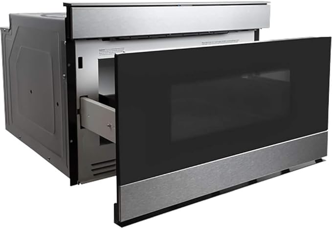 SHARP SMD2489ES Smart Microwave Drawer Oven with Easy Wave Open, 24-inch, 1.2 Cubic Feet, 950 Watt, Concealed Glass Touch Control Panel, Works with Alexa Certified, Edge to Edge Black Glass, Stainless