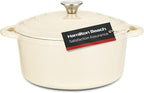 Hamilton Beach 5.5-Quart Enameled Cast Iron Dutch Oven Pot with Lid, Cream