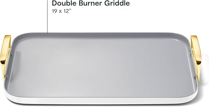 Caraway Double Burner Griddle - 19x12” Griddle Pan - Non-Stick Ceramic Coated - Non Toxic, PTFE & PFOA Free - Oven Safe & Compatible with All Stovetops - White