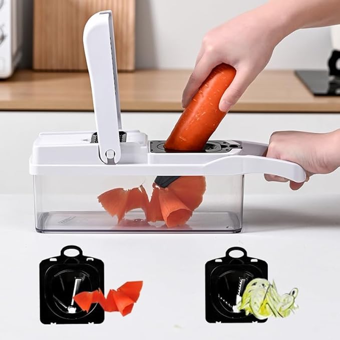 Vegetable Chopper, Veggie Chopper with Container and Lid, Kitchen Vegetable Slicer, Cheese and Onion Slicer, Multifunctional Food Chopper (White)