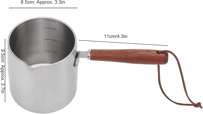 Fdit Mini Melting Pot, 450ml Wood Handle 304 Stainless Steel Measuring Spoon Hot Oil Pan Oil Pan With Wooden Handle Warmer Turkish Coffee Pot