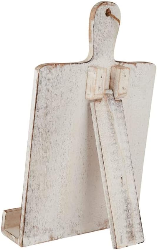 Wedding Gift Wooden Cookbook Stand Chopping Board Style Foldable Recipe Book Stand Holder Easel for Kitchen Text Book Tablet L 9.5 x B 1.5 x H 14 inches (White)