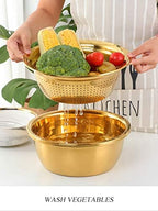 3PC/Set Colander set Stainless Steel Vegetable Slicer Fruit Potato Peeler Carrot Grater Strainer Utensil Round Rice Washer Bowl Drain Basket-Rainbow Color