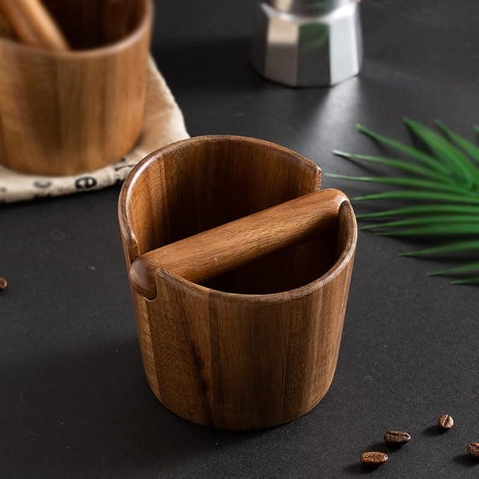 5 inch Coffee Knock Box espresso knock box,Wood Bin for Espresso Machine Coffee Grounds Acacia wood Knock Box Suitable for coffee bar decoration-coffee bar accessories