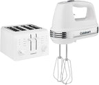 Cuisinart CPT-142P1 4-Slice Compact Plastic Toaster, White & HM-50 Power Advantage 5-Speed Hand Mixer, White