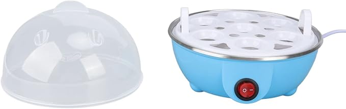 Chicken Egg Cooker Make Up to 7 Large Boiled Eggs Anti Dry Burning Automatic Power Off Egg Poacher with Heating Plate for Hard, Soft & Poached Eggs(Blue)