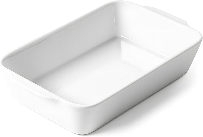 1.2 QT White Casserole Dish,Small Ceramic Baking Dish, Lasagna Pan for Oven, Bakeware for Baking, Kitchen Decor, Microwave Oven Safe, Dinner Party (5.9" x 10.2")
