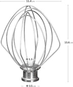 K45WW Wire Whip Attachment for Tilt-Head Stand Mixer for KitchenAid Stainless Steel Egg Cream Stirrer, Flour Cake Balloon Whisk