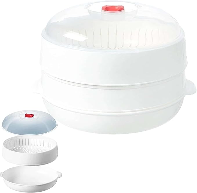 Microwave Vegetable Steamer, Microwave Steamer for Vegetables,Microwavable Cookware with Lid and Tray for Cooking Food and Vegetables (Second floor)