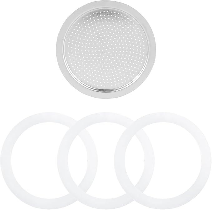 Sivaphe 9 Cup Stovetop Espresso Coffee Maker Replacement Infuser Parts Only for 450ml Aluminum Italian Moka Pot, 1 Filter and 3 Silicone Gasket Seals