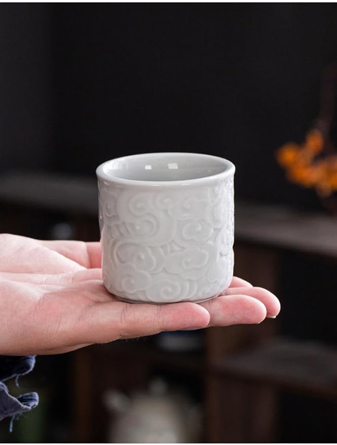 Ceramic Espresso Cups Set of 2 or 4-3oz Demitasse Cups for Coffee & Tea, No Handles, Durable & Dishwasher Safe (Grey white, Large)